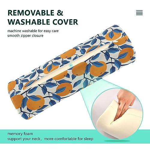 Vnurnrn Blue Leaves Oranges Neck Support Pillow Round Neck Roll Bolster Cylinder Pillow Cervical Pillows Round Neck Pillow for Leg Knee Back Head Support for Camp Work Women Men Traveling