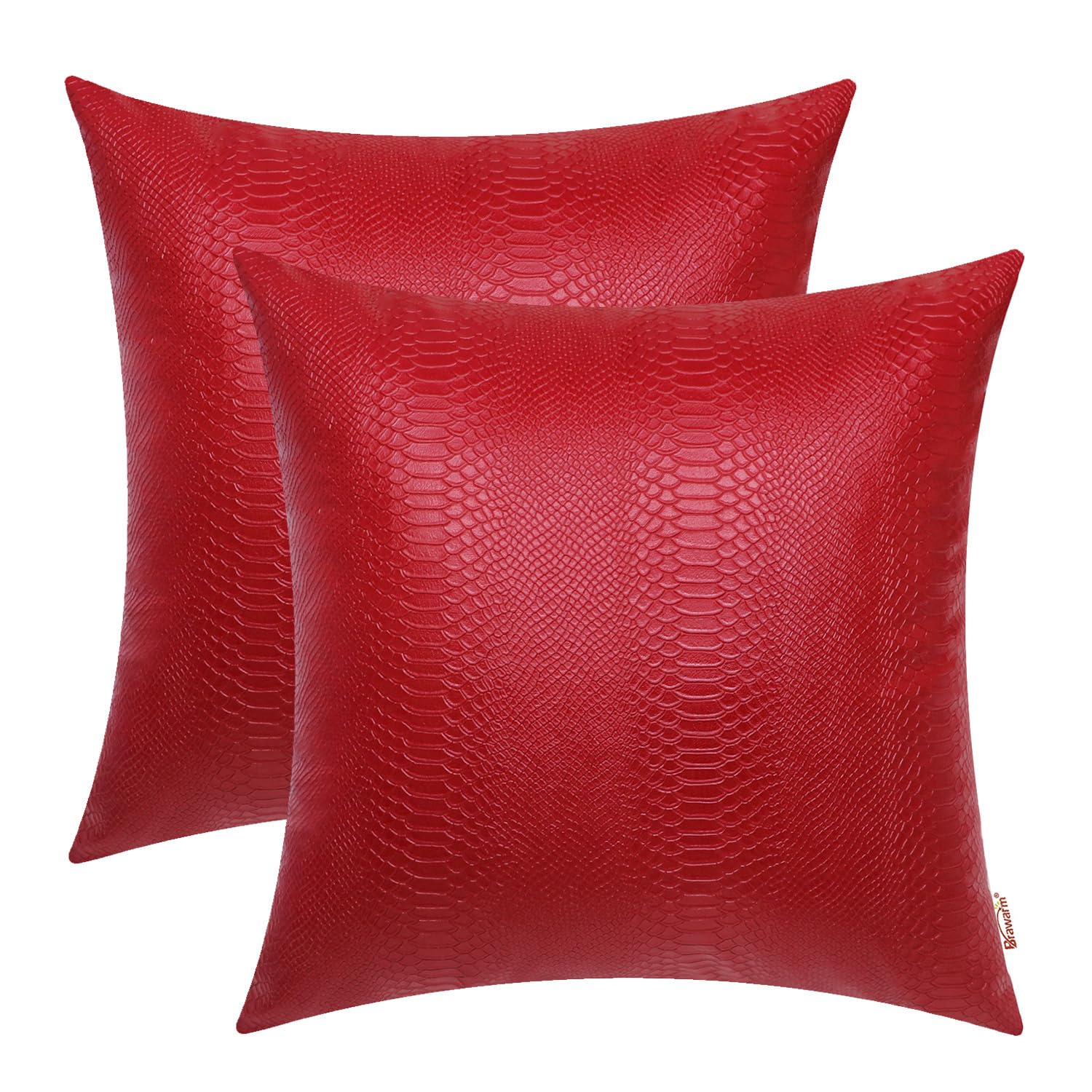 BRAWARM Christmas Red Leather Throw Pillows 20 X 20 Inches, Snake Leather Pillow Covers Pack of 2, Faux Leather Decorative Pillow Covers for Couch Living Room Garden Bed Sofa Home