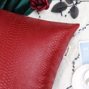 BRAWARM Christmas Red Leather Throw Pillows 20 X 20 Inches, Snake Leather Pillow Covers Pack of 2, Faux Leather Decorative Pillow Covers for Couch Living Room Garden Bed Sofa Home