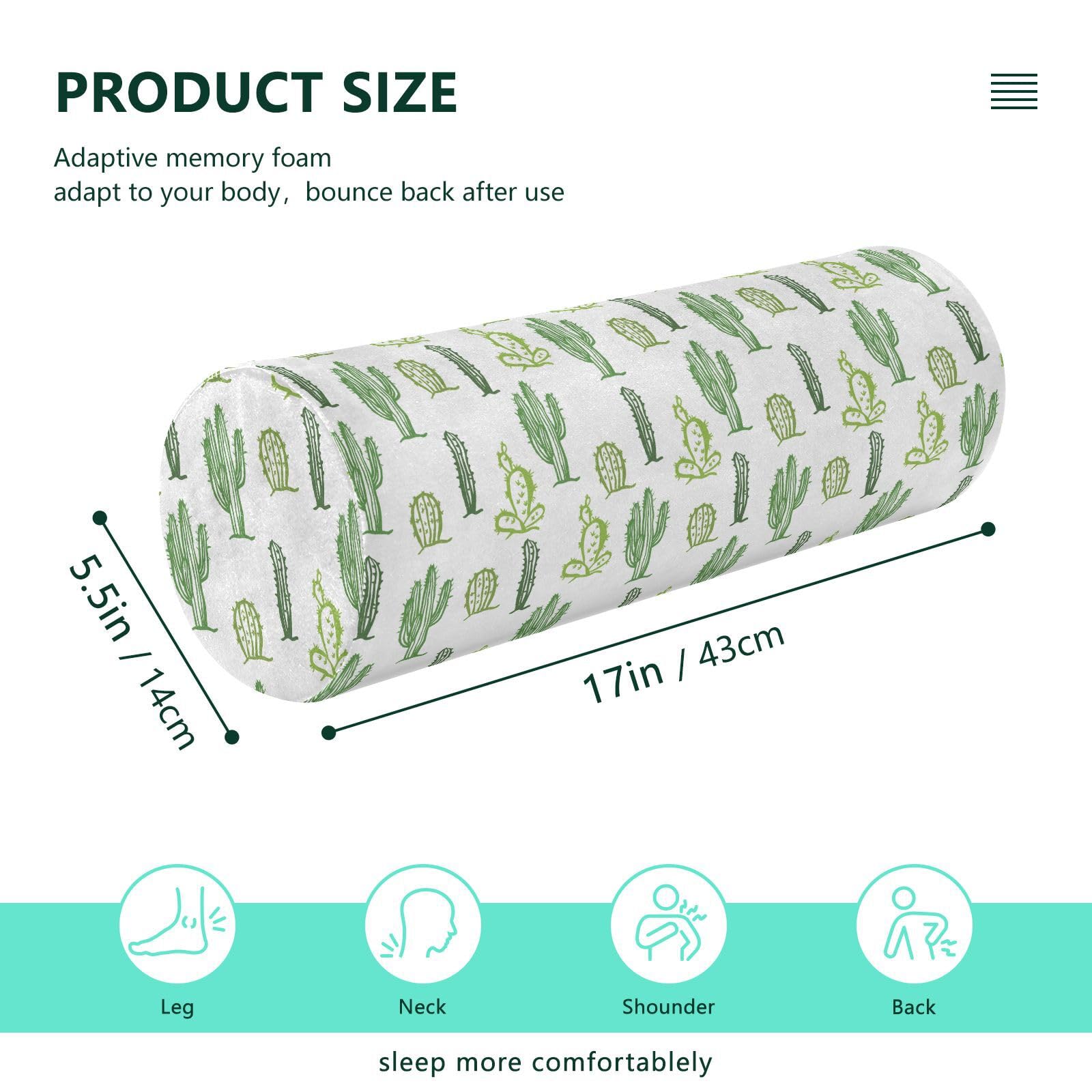 Vnurnrn Cactus Neck Support Pillow Round Neck Roll Bolster Cylinder Pillow Cervical Pillows Shoulder Pillow for Leg Knee Back Head Support for Adults Bedroom Camp Work