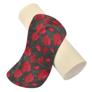 Vnurnrn Floral Red Flowers Neck Support Pillow Round Neck Roll Bolster Cylinder Pillow Cervical Pillows Bolster Pillow for Leg Knee Back Head Support for Work Women Men Traveling Headrest