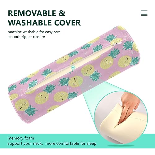 Vnurnrn Pineapple Pink Neck Support Pillow Round Neck Roll Bolster Cylinder Pillow Cervical Pillows Neck Roll Pillow for Leg Knee Back Head Support for Gifts Camp Study Work