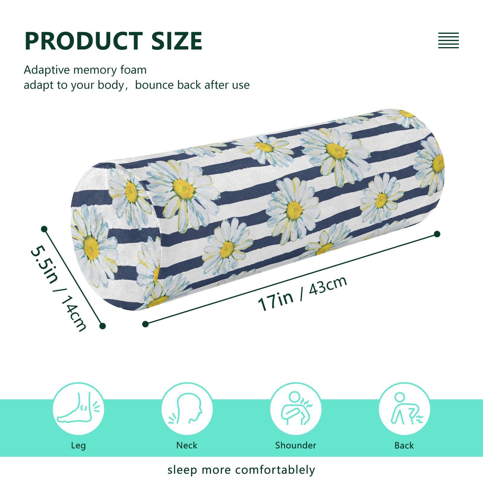 Vnurnrn Summer Flowers Neck Support Pillow Round Neck Roll Bolster Cylinder Pillow Cervical Pillows Body Pillow for Leg Knee Back Head Support for Camp Study Work Men