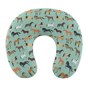 meaudiwes u shaped pillow for neck support, animal print horse breathable travel neck pillow, lightweight neck pillow for travel, airplane, office