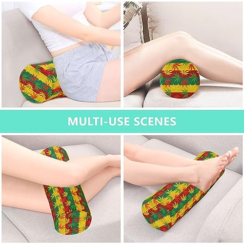 Vnurnrn Colorful Stripe Leaves Neck Support Pillow Round Neck Roll Bolster Cylinder Pillow Cervical Pillows Memory Foam Pillow for Leg Knee Back Head Support for Gifts Camp Study Work