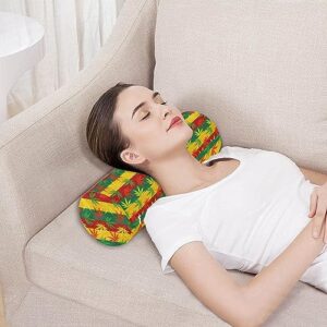 Vnurnrn Colorful Stripe Leaves Neck Support Pillow Round Neck Roll Bolster Cylinder Pillow Cervical Pillows Memory Foam Pillow for Leg Knee Back Head Support for Gifts Camp Study Work