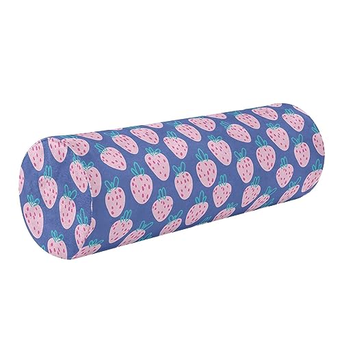 Vnurnrn Strawberry Blue Neck Support Pillow Round Neck Roll Bolster Cylinder Pillow Cervical Pillows Memory Foam Pillow for Leg Knee Back Head Support for Study Work Men Women