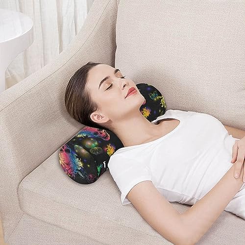 Vnurnrn Colorful Skull Neck Support Pillow Round Neck Roll Bolster Cylinder Pillow Cervical Pillows Back Pillow for Leg Knee Back Head Support for Camp Work Women Men Traveling