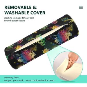 Vnurnrn Colorful Skull Neck Support Pillow Round Neck Roll Bolster Cylinder Pillow Cervical Pillows Back Pillow for Leg Knee Back Head Support for Camp Work Women Men Traveling