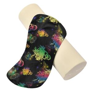 Vnurnrn Colorful Skull Neck Support Pillow Round Neck Roll Bolster Cylinder Pillow Cervical Pillows Back Pillow for Leg Knee Back Head Support for Camp Work Women Men Traveling