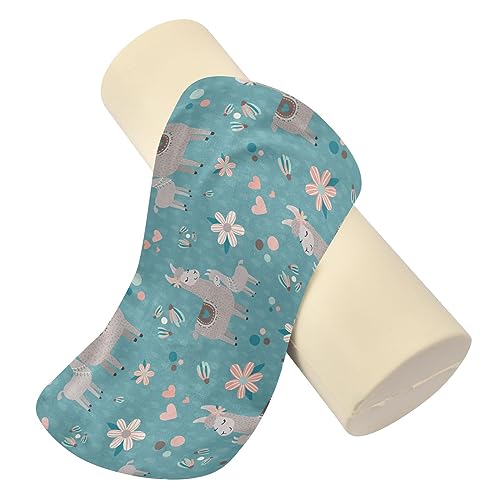 Vnurnrn Teal Llama Flower Neck Support Pillow Round Neck Roll Bolster Cylinder Pillow Cervical Pillows Memory Foam Pillow for Leg Knee Back Head Support for Work Women Men Traveling Headrest