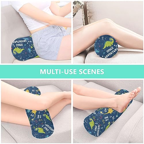 Vnurnrn Space Adventure Dinosaurs Neck Support Pillow Round Neck Roll Bolster Cylinder Pillow Cervical Pillows Arm Pillow for Leg Knee Back Head Support for Work Men Women Bed