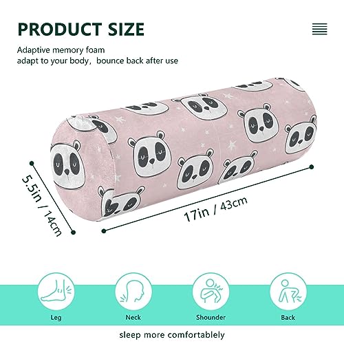 Vnurnrn Pink Panda Neck Support Pillow Round Neck Roll Bolster Cylinder Pillow Cervical Pillows Back Pillow for Leg Knee Back Head Support for Work Men Women Bed