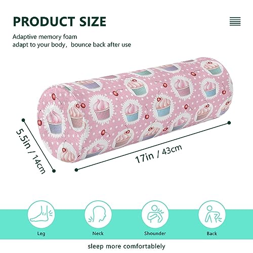 Vnurnrn Cupcakes Cherry Neck Support Pillow Round Neck Roll Bolster Cylinder Pillow Cervical Pillows Travel Pillow for Leg Knee Back Head Support for Adults Bedroom Camp Work