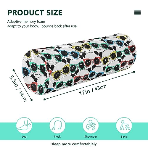 Vnurnrn Panda Glasses Neck Support Pillow Round Neck Roll Bolster Cylinder Pillow Cervical Pillows Neck Roll Pillow for Leg Knee Back Head Support for Gifts Camp Study Work