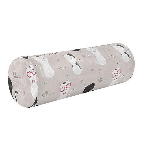 Vnurnrn Cute Cat Cartoon Neck Support Pillow Round Neck Roll Bolster Cylinder Pillow Cervical Pillows Arm Pillow for Leg Knee Back Head Support for Work Women Men Traveling Headrest