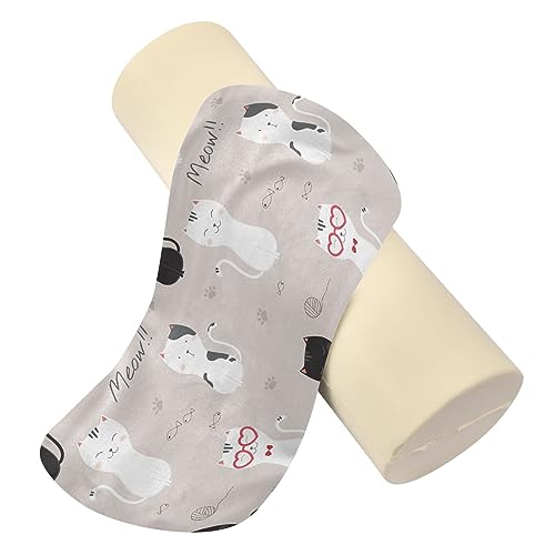 Vnurnrn Cute Cat Cartoon Neck Support Pillow Round Neck Roll Bolster Cylinder Pillow Cervical Pillows Arm Pillow for Leg Knee Back Head Support for Work Women Men Traveling Headrest