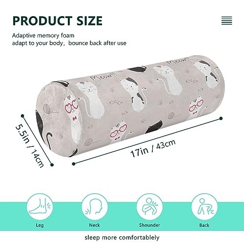 Vnurnrn Cute Cat Cartoon Neck Support Pillow Round Neck Roll Bolster Cylinder Pillow Cervical Pillows Arm Pillow for Leg Knee Back Head Support for Work Women Men Traveling Headrest