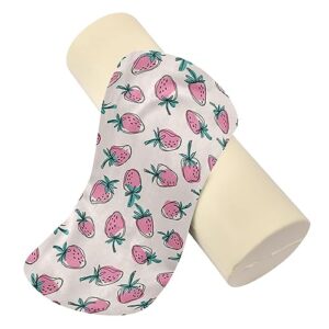 Vnurnrn Pink Strawberry Green Leaves Neck Support Pillow Round Neck Roll Bolster Cylinder Pillow Cervical Pillows Knee Pillow for Leg Knee Back Head Support for Camp Study Work Men