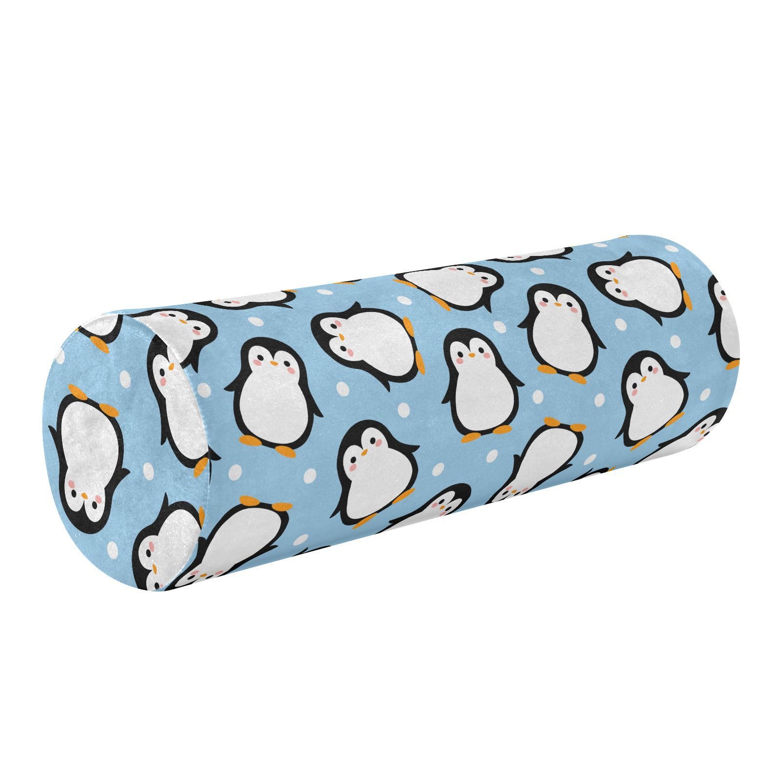 Vnurnrn Cute Blue Penguin Cartoon Neck Support Pillow Round Neck Roll Bolster Cylinder Pillow Cervical Pillows Arm Pillow for Leg Knee Back Head Support for Bedroom Camp Work Women Men