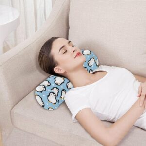 Vnurnrn Cute Blue Penguin Cartoon Neck Support Pillow Round Neck Roll Bolster Cylinder Pillow Cervical Pillows Arm Pillow for Leg Knee Back Head Support for Bedroom Camp Work Women Men