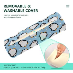 Vnurnrn Cute Blue Penguin Cartoon Neck Support Pillow Round Neck Roll Bolster Cylinder Pillow Cervical Pillows Arm Pillow for Leg Knee Back Head Support for Bedroom Camp Work Women Men