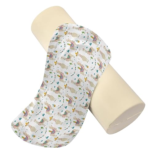 Vnurnrn Cute Llama Neck Support Pillow Round Neck Roll Bolster Cylinder Pillow Cervical Pillows Back Pillow for Leg Knee Back Head Support for Camp Study Work Men