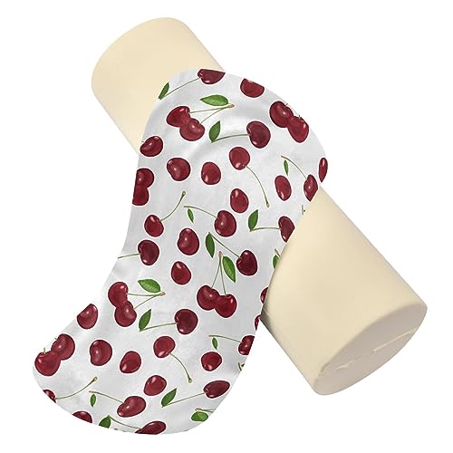 Vnurnrn Red Cherry White Neck Support Pillow Round Neck Roll Bolster Cylinder Pillow Cervical Pillows Memory Foam Pillow for Leg Knee Back Head Support for Gifts Camp Study Work