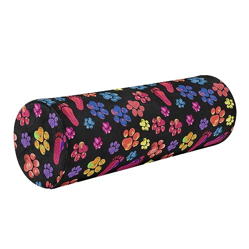 Vnurnrn Paw Print Trails Neck Support Pillow Round Neck Roll Bolster Cylinder Pillow Cervical Pillows Shoulder Pillow for Leg Knee Back Head Support for Work Women Men Traveling Headrest