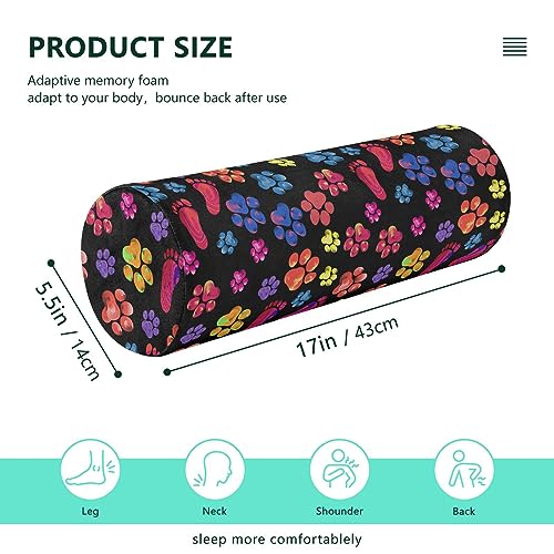 Vnurnrn Paw Print Trails Neck Support Pillow Round Neck Roll Bolster Cylinder Pillow Cervical Pillows Shoulder Pillow for Leg Knee Back Head Support for Work Women Men Traveling Headrest