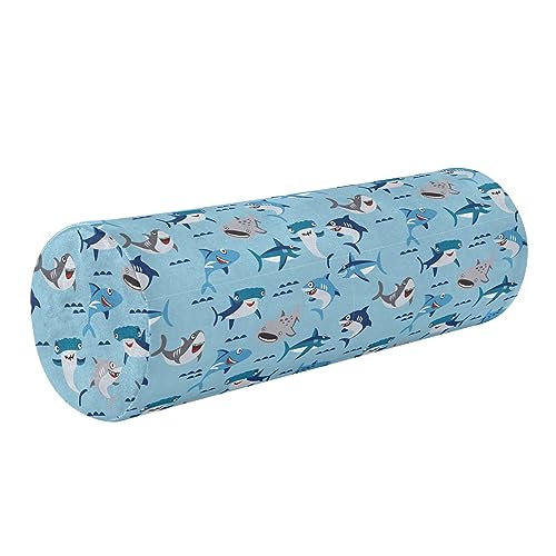 Vnurnrn Shark Water Blue Neck Support Pillow Round Neck Roll Bolster Cylinder Pillow Cervical Pillows Arm Pillow for Leg Knee Back Head Support for Gifts Camp Study Work