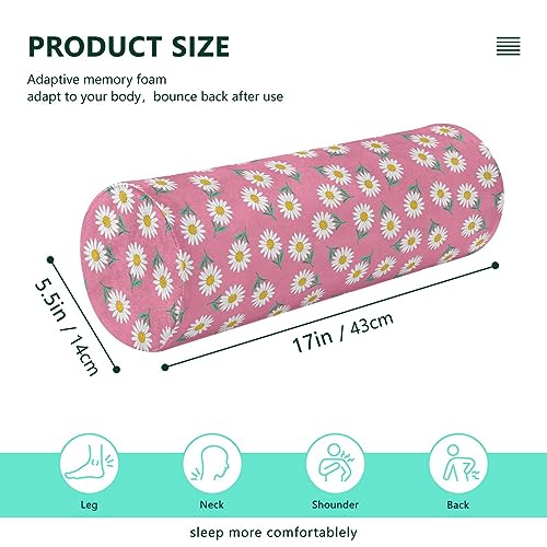 Vnurnrn Pink Spring Daisy Neck Support Pillow Round Neck Roll Bolster Cylinder Pillow Cervical Pillows Knee Pillow for Leg Knee Back Head Support for Work Women Men Traveling Headrest