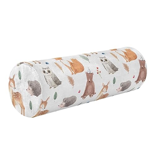 Vnurnrn Cute Forest Animal Neck Support Pillow Round Neck Roll Bolster Cylinder Pillow Cervical Pillows Arm Pillow for Leg Knee Back Head Support for Gifts Camp Study Work