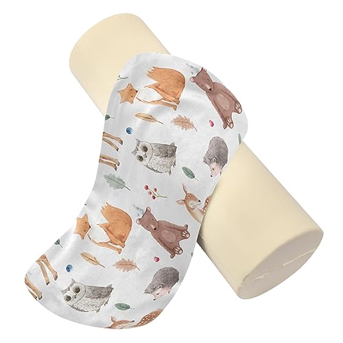 Vnurnrn Cute Forest Animal Neck Support Pillow Round Neck Roll Bolster Cylinder Pillow Cervical Pillows Arm Pillow for Leg Knee Back Head Support for Gifts Camp Study Work