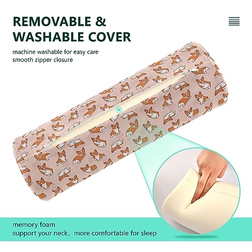 Vnurnrn Corgi Neck Support Pillow Round Neck Roll Bolster Cylinder Pillow Cervical Pillows Back Pillow for Leg Knee Back Head Support for Work Women Men Traveling Headrest