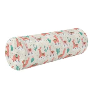 Llama Cloud Flowers Cacti Neck Support Pillow Round Neck Roll Bolster Cylinder Pillow Cervical Pillows Shoulder Pillow for Leg Knee Back Head Support for Study Work Men Women