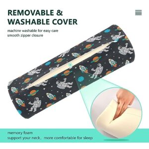 Vnurnrn Cartoon Space Rockets Planets Neck Support Pillow Round Neck Roll Bolster Cylinder Pillow Cervical Pillows Leg Pillow for Leg Knee Back Head Support for Study Work Men Women