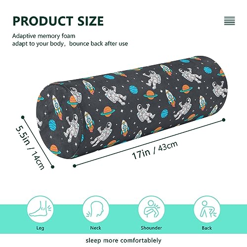 Vnurnrn Cartoon Space Rockets Planets Neck Support Pillow Round Neck Roll Bolster Cylinder Pillow Cervical Pillows Leg Pillow for Leg Knee Back Head Support for Study Work Men Women