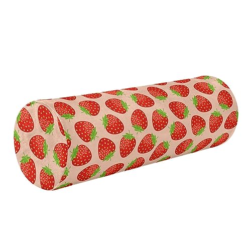 Vnurnrn Cartoon Pink Strawberry Neck Support Pillow Round Neck Roll Bolster Cylinder Pillow Cervical Pillows Leg Pillow for Leg Knee Back Head Support for Work Women Men Traveling Headrest