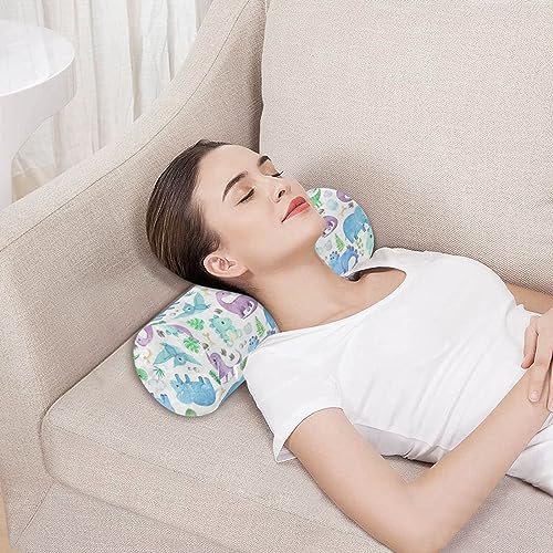 Vnurnrn Little Dinosaurs Neck Support Pillow Round Neck Roll Bolster Cylinder Pillow Cervical Pillows Travel Pillow for Leg Knee Back Head Support for Gifts Camp Study Work