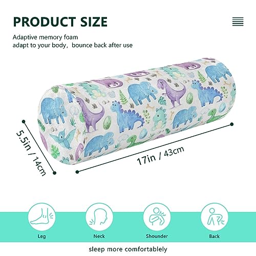 Vnurnrn Little Dinosaurs Neck Support Pillow Round Neck Roll Bolster Cylinder Pillow Cervical Pillows Travel Pillow for Leg Knee Back Head Support for Gifts Camp Study Work