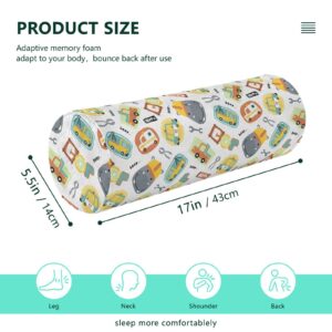 Vnurnrn Cartoon Vehicles Neck Support Pillow Round Neck Roll Bolster Cylinder Pillow Cervical Pillows Neck Roll Pillow for Leg Knee Back Head Support for Work Men Women Bed