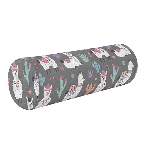 Vnurnrn Cartoon Llama Alpaca Neck Support Pillow Round Neck Roll Bolster Cylinder Pillow Cervical Pillows Knee Pillow for Leg Knee Back Head Support for Camp Study Work Men