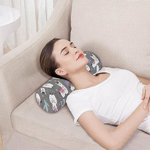 Vnurnrn Cartoon Llama Alpaca Neck Support Pillow Round Neck Roll Bolster Cylinder Pillow Cervical Pillows Knee Pillow for Leg Knee Back Head Support for Camp Study Work Men