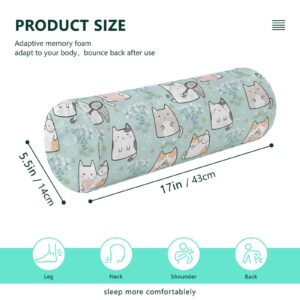 Vnurnrn Kawaii Cute Cat Neck Support Pillow Round Neck Roll Bolster Cylinder Pillow Cervical Pillows Travel Pillow for Leg Knee Back Head Support for Camp Work Women Men Traveling