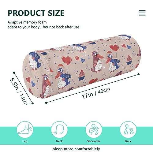 Vnurnrn Cute Penguin Love Neck Support Pillow Round Neck Roll Bolster Cylinder Pillow Cervical Pillows Shoulder Pillow for Leg Knee Back Head Support for Camp Study Work Men