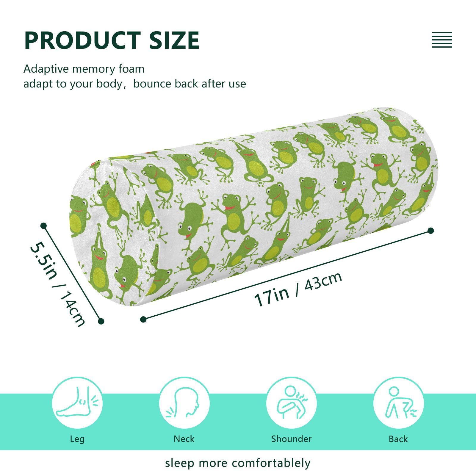 Vnurnrn Frog Neck Support Pillow Round Neck Roll Bolster Cylinder Pillow Cervical Pillows Shoulder Pillow for Leg Knee Back Head Support for Bedroom Camp Work Women Men