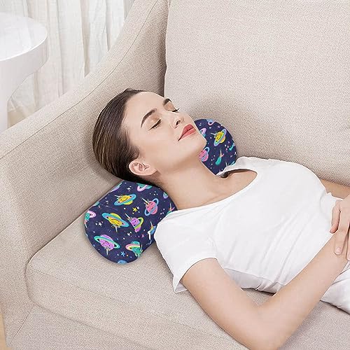 Cute Saturn Planet Smiling Face Unicorn Horn Neck Support Pillow Round Neck Roll Bolster Cylinder Pillow Cervical Pillows Back Pillow for Leg Knee Back Head Support for Study Work Men Women