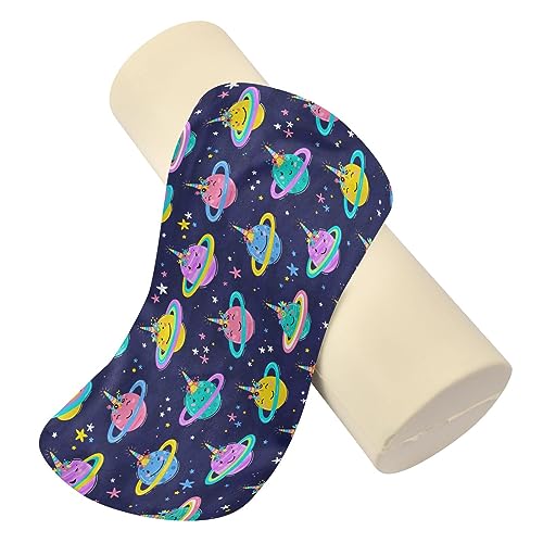 Cute Saturn Planet Smiling Face Unicorn Horn Neck Support Pillow Round Neck Roll Bolster Cylinder Pillow Cervical Pillows Back Pillow for Leg Knee Back Head Support for Study Work Men Women