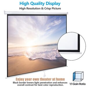 SUPER DEAL 120'' Projector Screen Projection Screen Manual Pull Down HD Screen 1:1 Format for Home Cinema Theater Presentation Education Outdoor Indoor Public Display